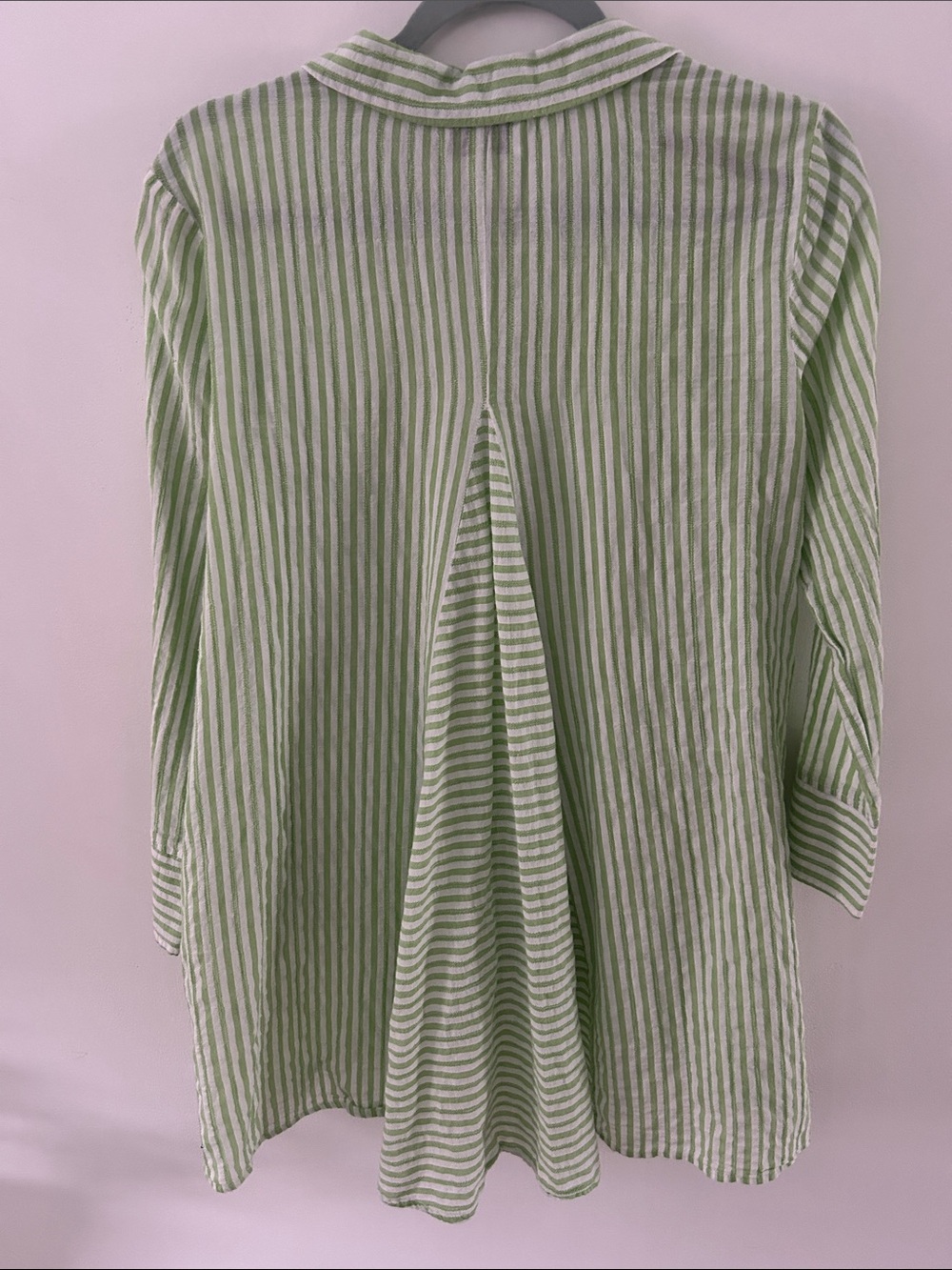 Habitat Cotton Button-Front Tunic Green/White Striped Lagenlook Coastal Small - Picture 6 of 14